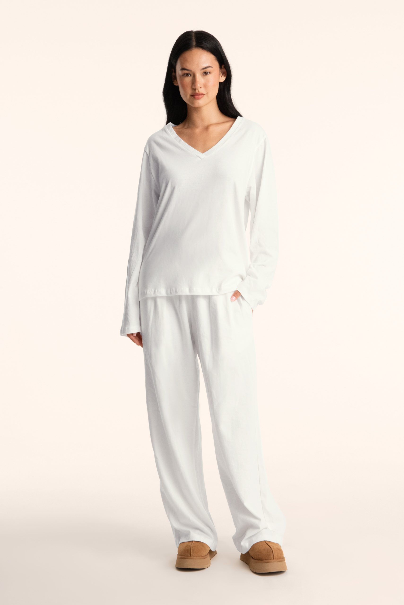 CLASSIC COTTON DAILY PARKE V-NECK LONG SLEEVE - SEASHELL - Image 3