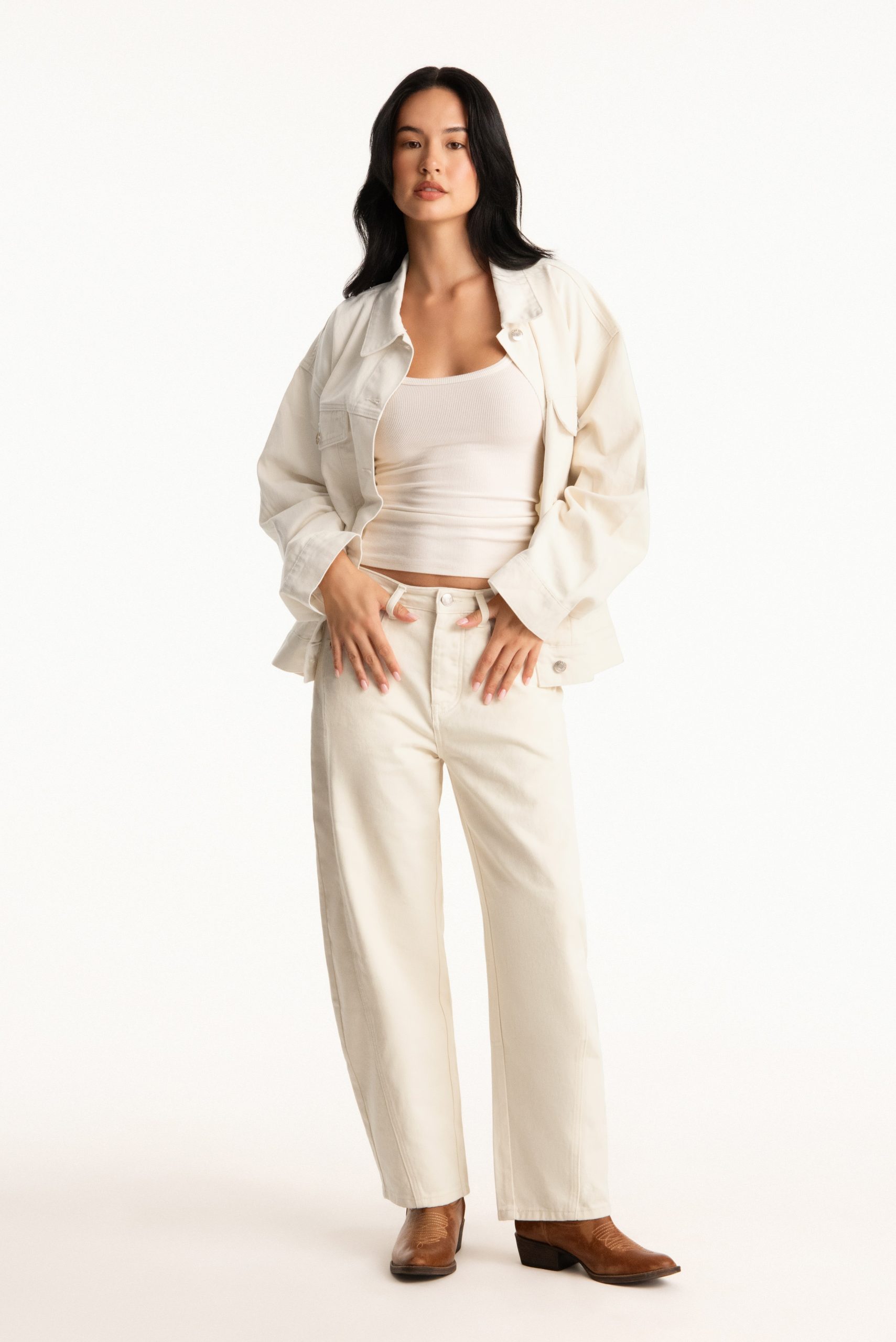 SET X PARKE OVERSIZED DENIM JACKET - CREAM - Image 3