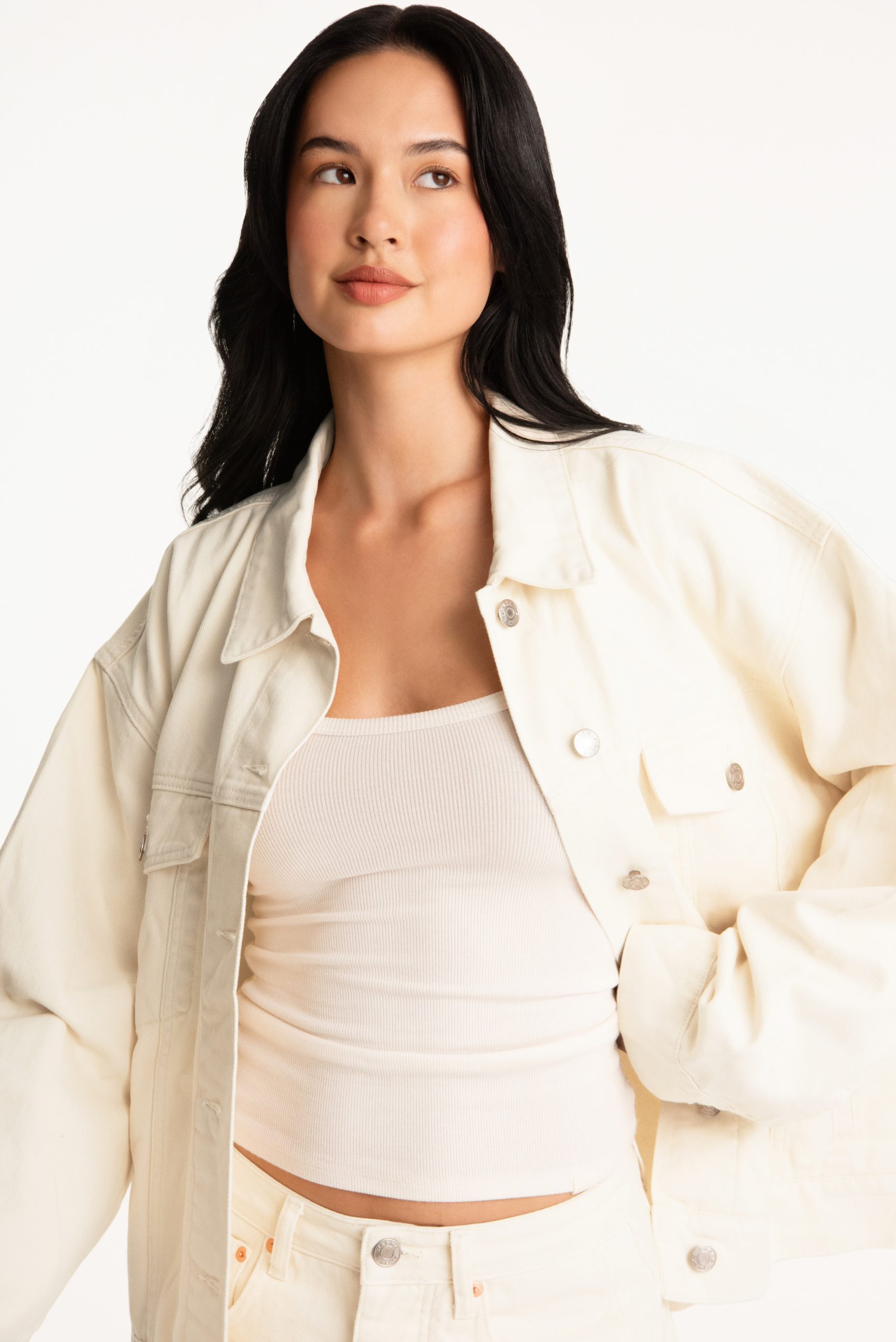 SET X PARKE OVERSIZED DENIM JACKET - CREAM - Image 4