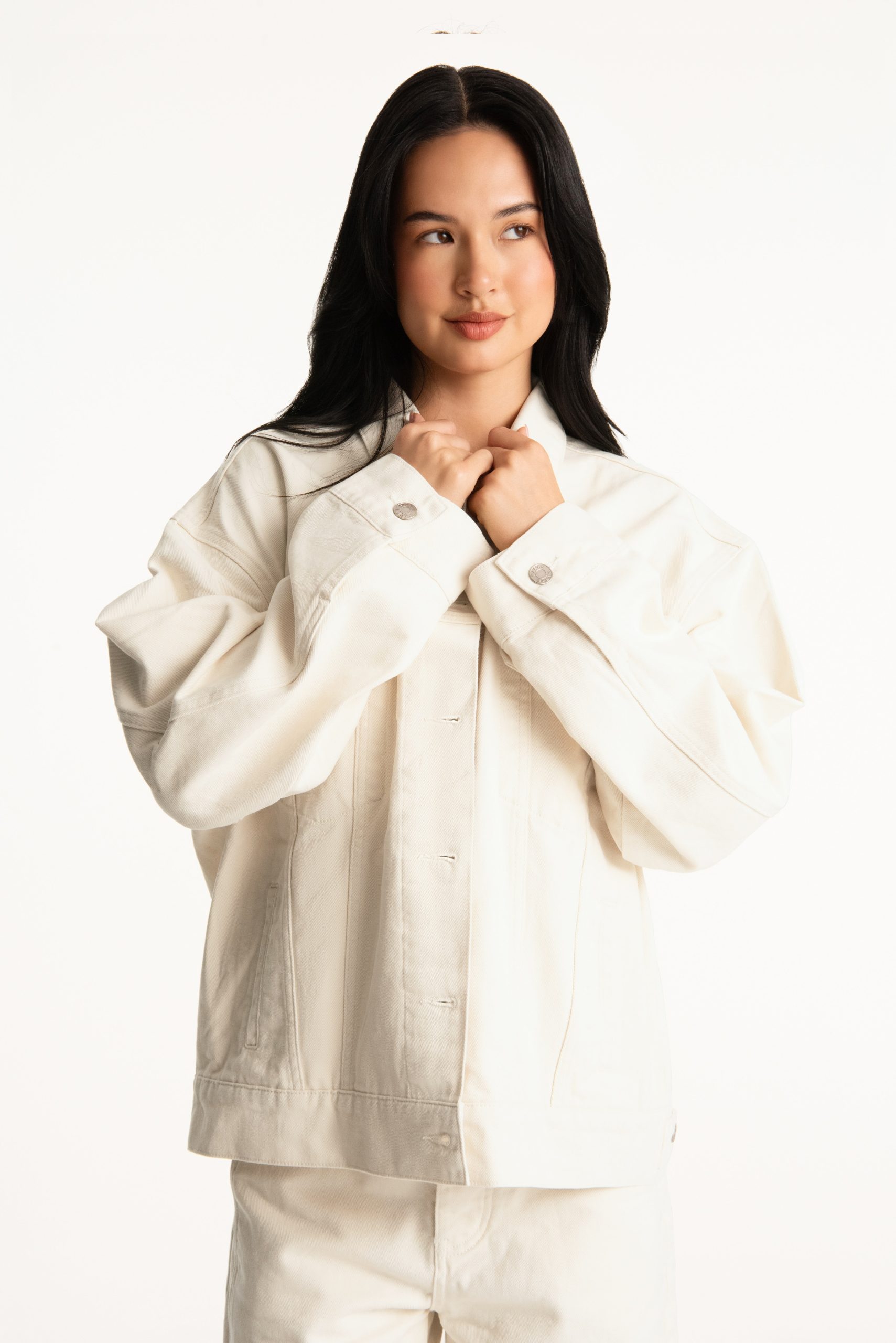 SET X PARKE OVERSIZED DENIM JACKET - CREAM - Image 6